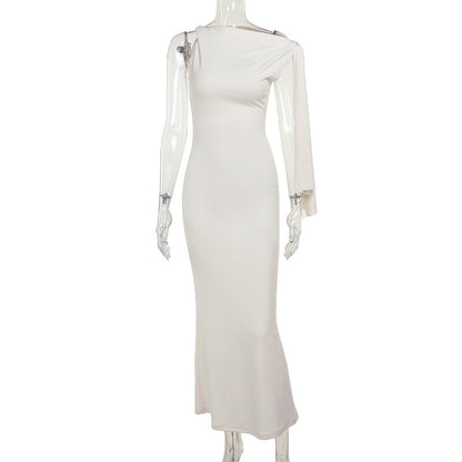 One-shoulder Ribbon Long Dress Ins Fashion Slim Sleeveless Dresses For Evening Party Club Clothing Women