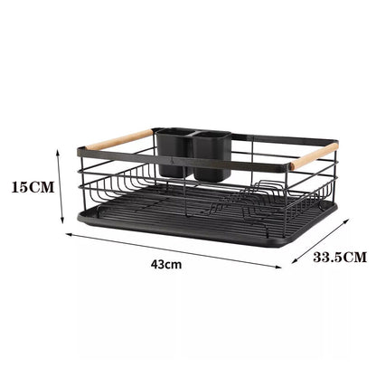 Black Large Dish Drainer Rack With Drip Tray Cutlery Holder Plate Kitchen SinK