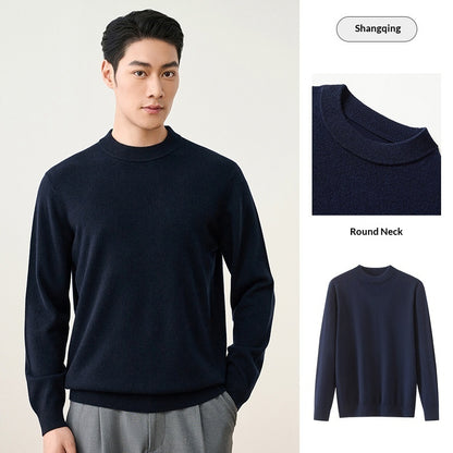 Men's Solid-Colored Wool Pullover Base Layer Sweater