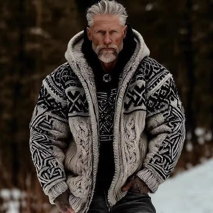 Men's Zippered Dual Pocket Casual Printed Hoodie
