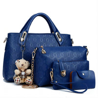 Women 4Pcs Top Handle Satchel Hobo PU Leather Handbag Set Large Tote Purse  Shoulder Bag  Card Holder