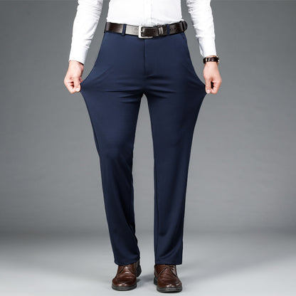 Mens Stretch Business Straight-Cut Casual Pants