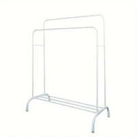 Multifunctional Coat  Clothing Double Rod Hanger With Shelf Freestanding White