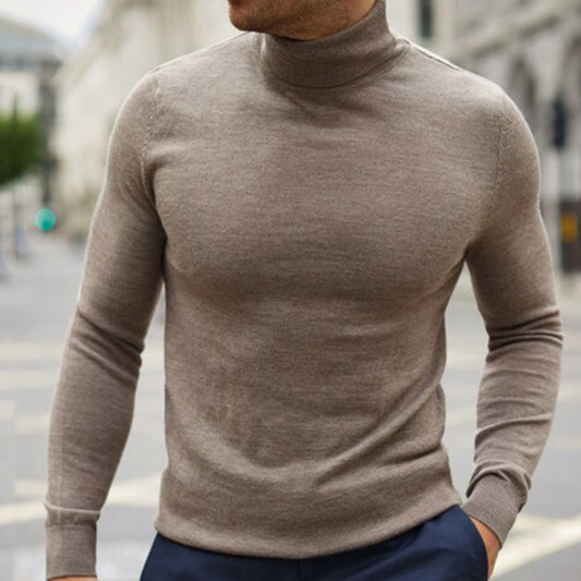 Fashionable Solid-Color Pullover Knitted Sweater Men's