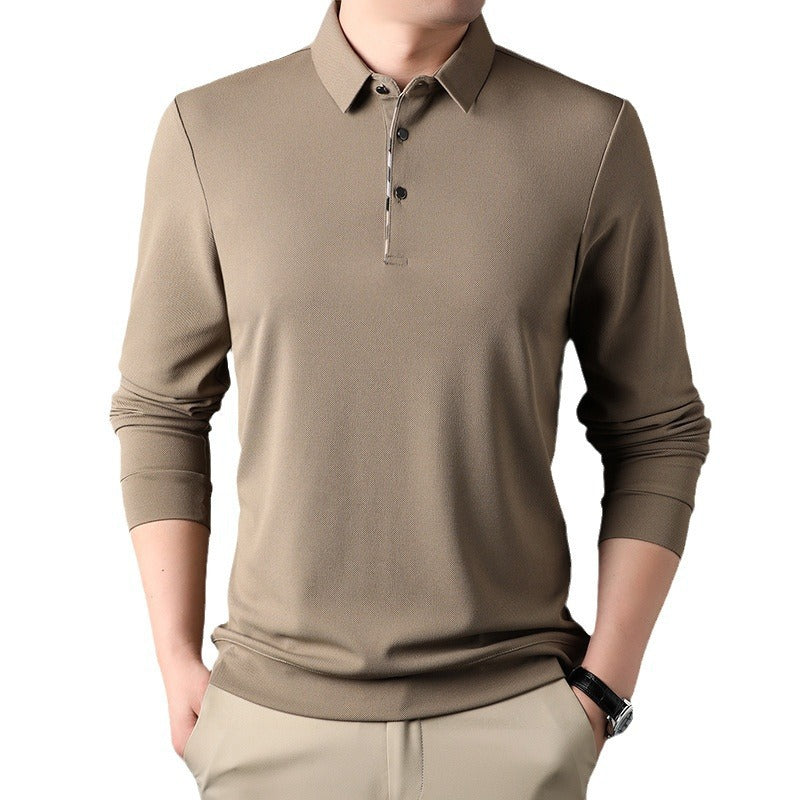 Men's Spring Autumn Long-sleeve Polo Shirt With A Turn-down Collar