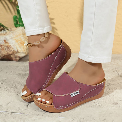 Summer Wedge Slides Slippers Fashion Fish Mouth Thick Bottom Roman Shoes Solid Color Beach Sandals For Women