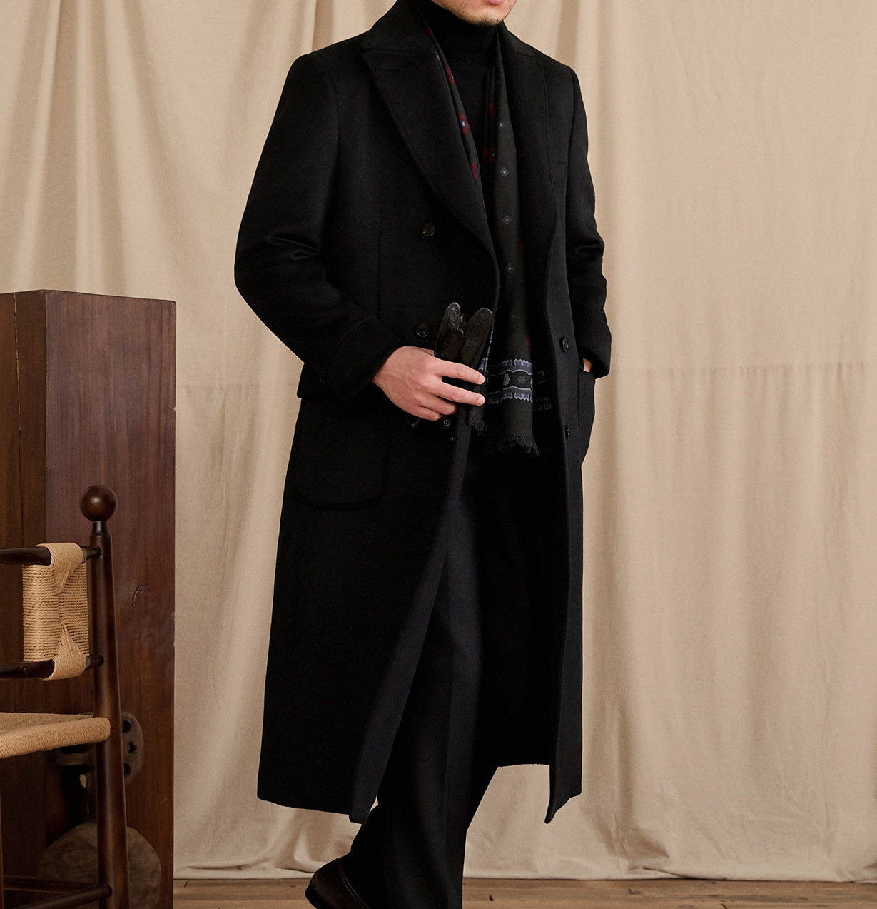 Mens Warm, Knee-Length, Retro, Slim-Fit, Thick Coat