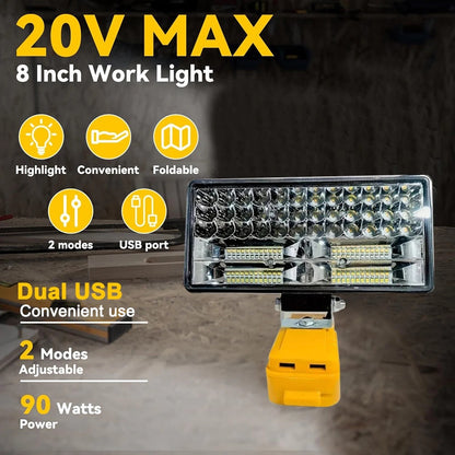 LED Work Light For 18V 20V Battery 6500K Cordless Flashlight With USB UK