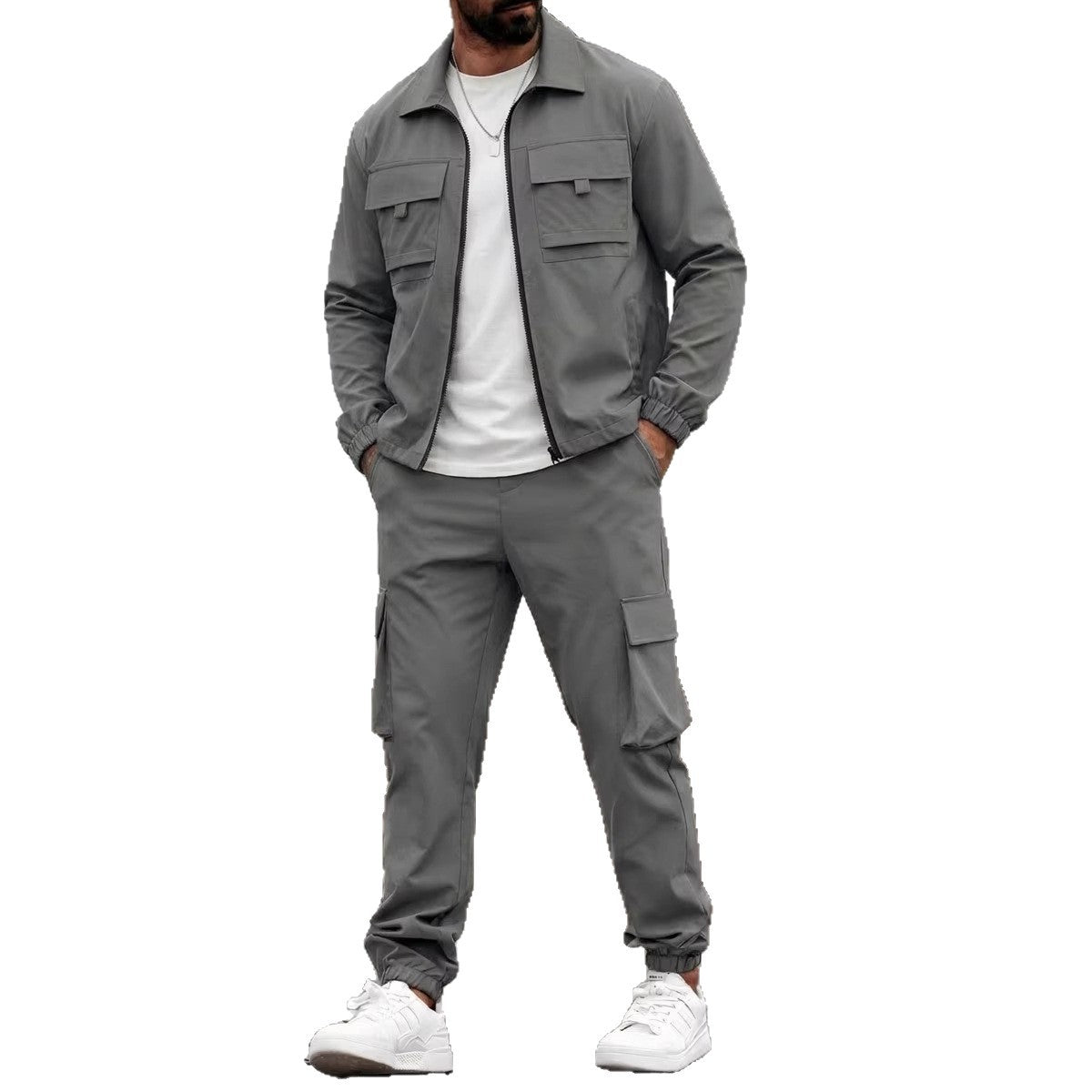 Mens Long-Sleeve Zip-Up Top And Pants Casual Workwear Set