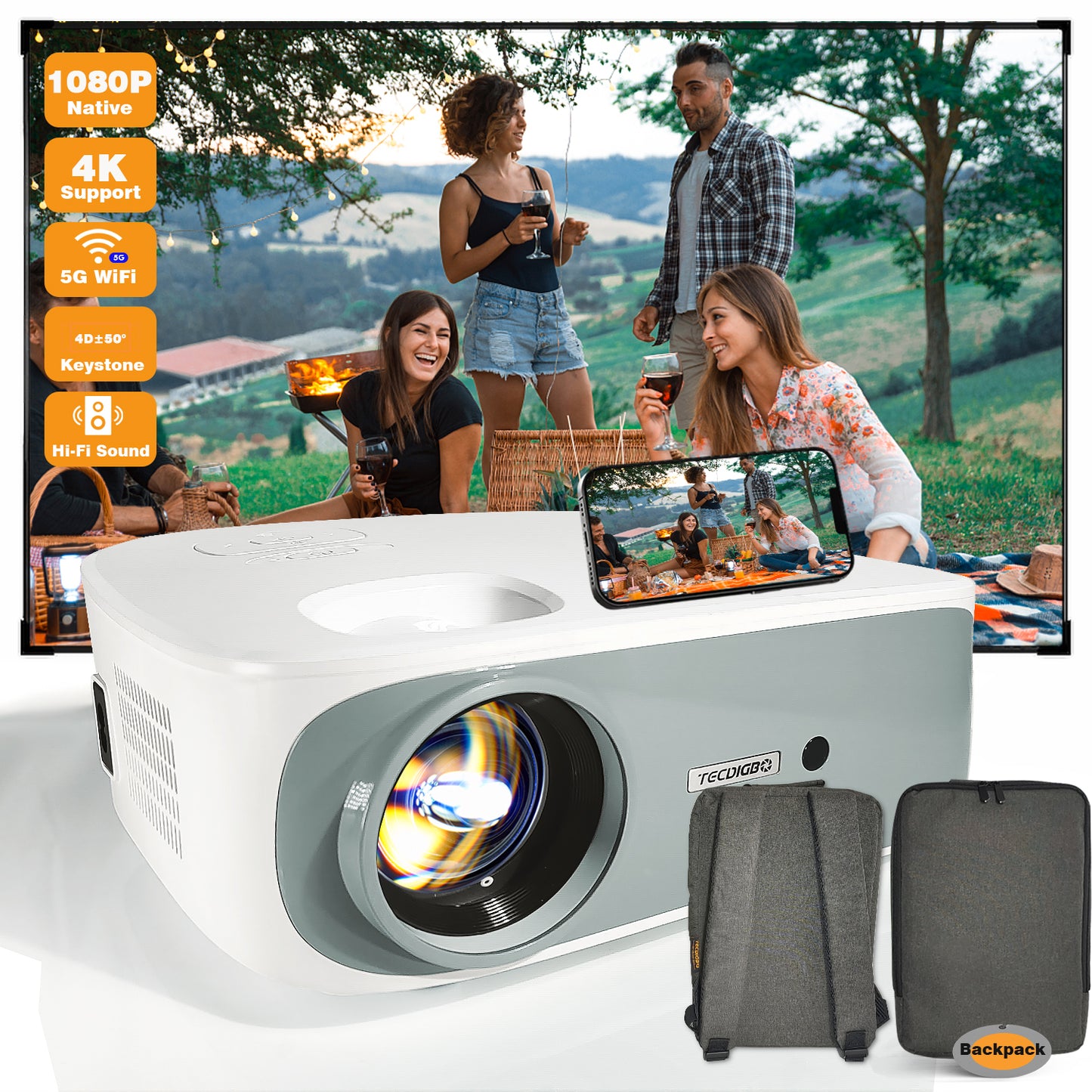 4K 5G Bluetooth Projector  4D Keystone Correction Native 1080P Full HD Outdoor Movie Projector For Smart Phone Laptop PC DVD TV PS4
