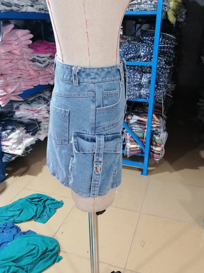 Fashion European And American Style Women's Overalls Pocket Skirt