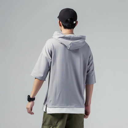 Solid Color Loose Fit Summer Hooded Men's Short-sleeved T-shirt