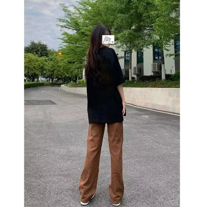 American Retro Brown Straight-leg Denim Pants