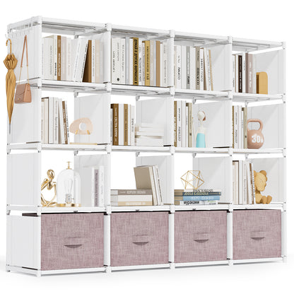 Book Shelf, Cube Storage Organizer, DIY Bookcase, Portable Metal Bookshelf, Tall Book Case For Bedroom, Living Room, Study Room, Office, Closet, Black Cubicle Rack -Black
