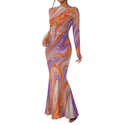 Women's 2025 Summer Casual Long Dresses Off Shoulder Long Sleeve Dress
