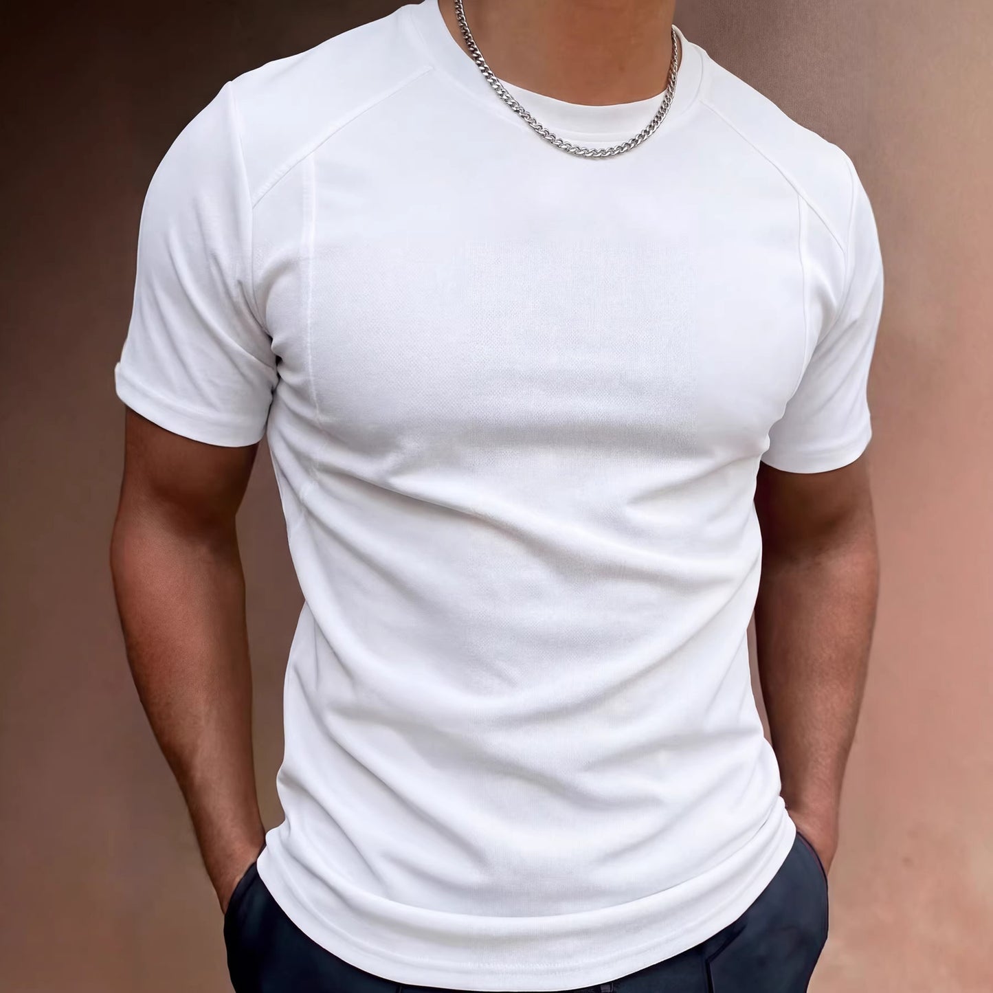 Solid-color Patchwork Sleeve Cuffs Short-sleeve Men's T-shirt Top
