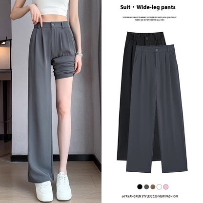 Loose Ice Silk Drape Wide-leg Straight Trousers