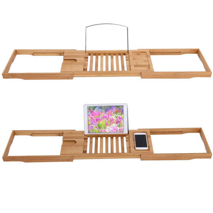 1Pc Extendable Bamboo Bathtub Rack Shelf Bathroom Shower Tub Book Reading Tray Stand