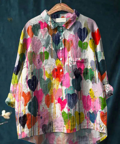 Casual Graffiti Print V-neck Single-button Long-sleeved Shirt