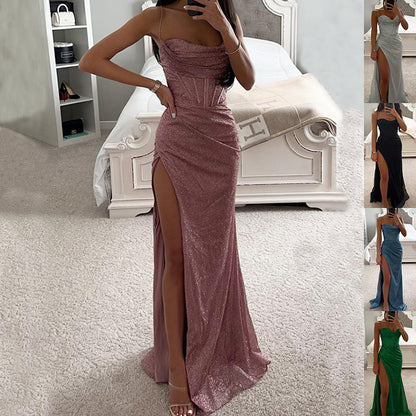Sexy Split Suspender Dress Fashion Evening Party Slim V-neck Long Dresses Summer Clothing For Women