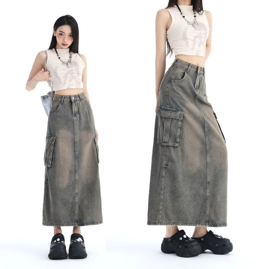 Fashion Cement Gray Denim Skirt For Women