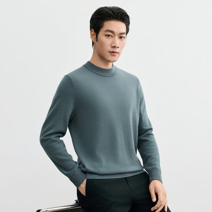 Men's Solid-Colored Wool Pullover Base Layer Sweater