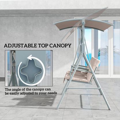 2 Seater Garden Swing Chair Patio Rocking Bench W/ Tilting Canopy, Double Padded Seats, Storage Bag And Tray, Beige