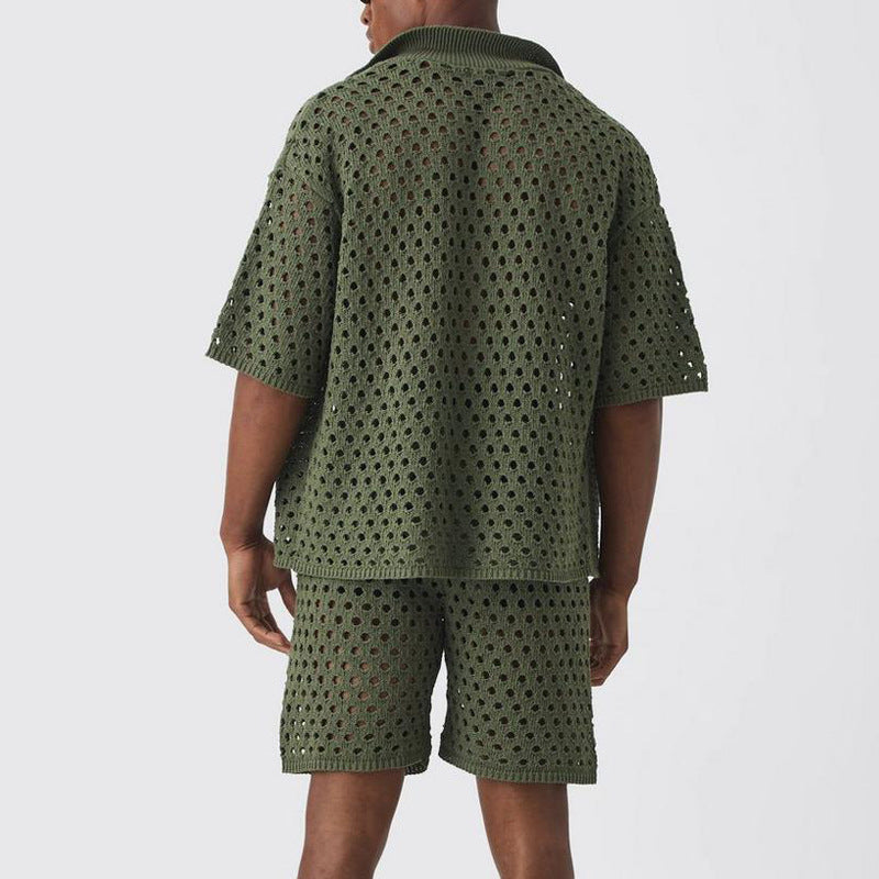 Men's Sporty Casual Set Knitted Shirt And Shorts
