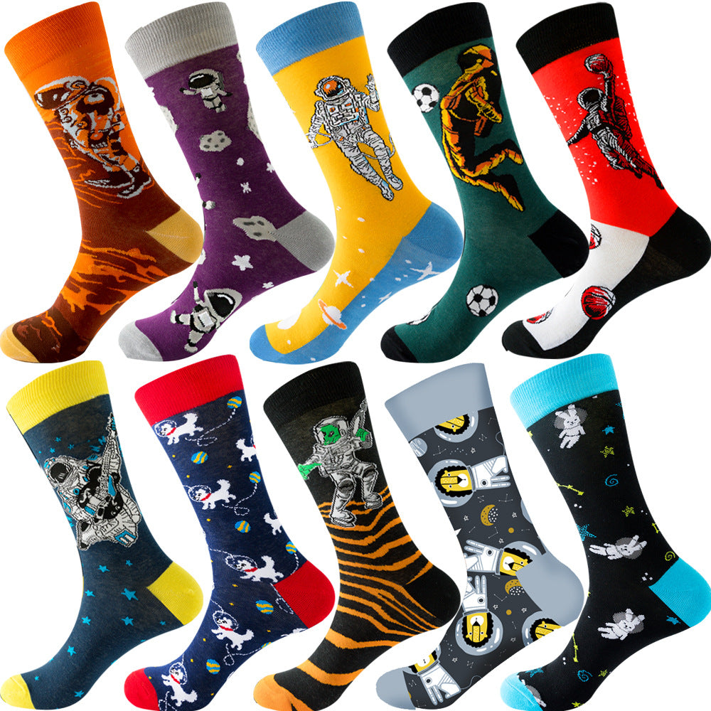 Autumn Diamond-patterned Mens Socks Christmas Animal And Fruit-themed Socks
