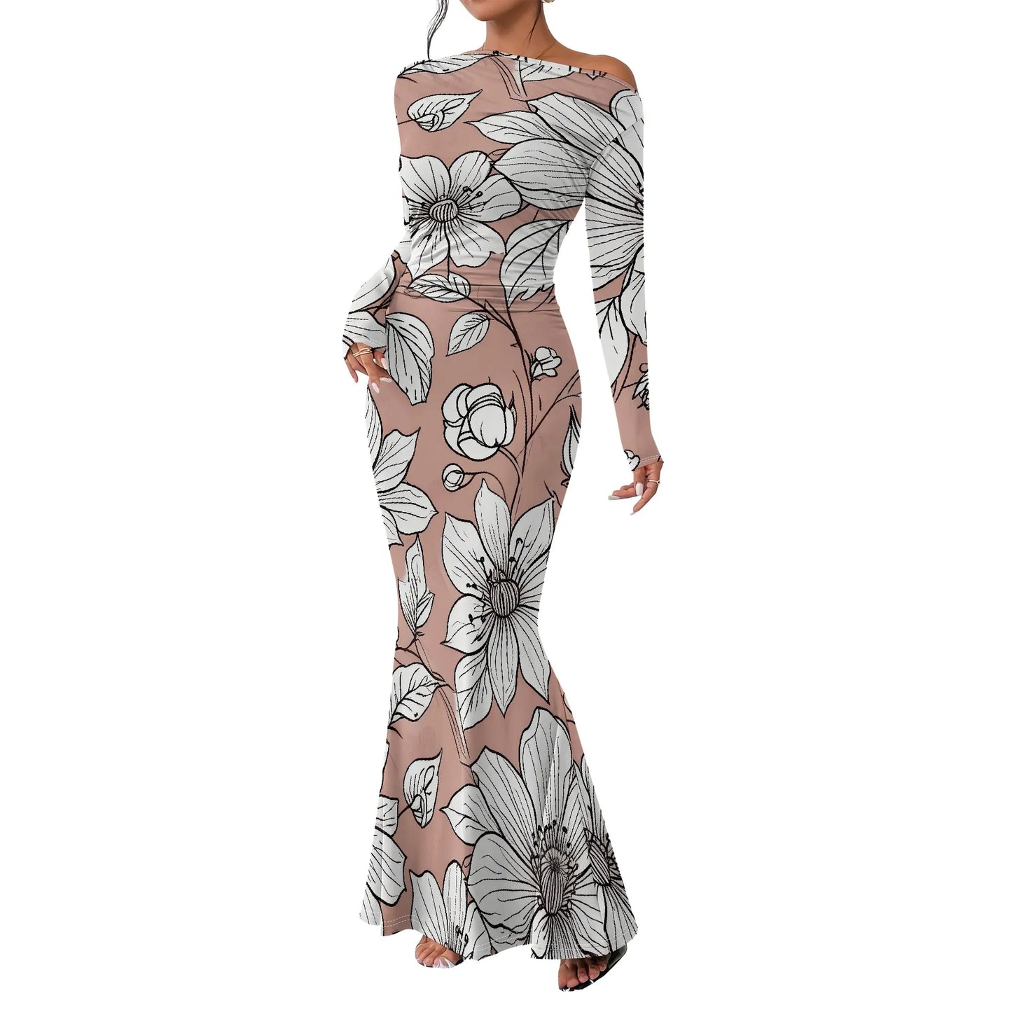 Women's 2025 Summer Casual Long Dresses Off Shoulder Long Sleeve Dress