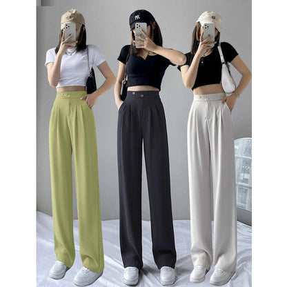 Ice Silk Mop Wide Leg Pants Women's Small High Waist