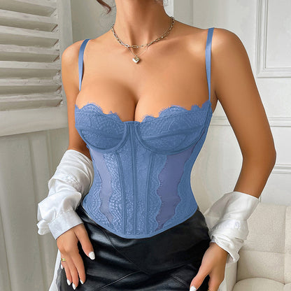 Women Tanks Lace Spaghetti Strap Top Summer Sleeveless Tops Open Back Bone Corset Bustier Sexy Slim Lingerie Bodyshaper Camisole