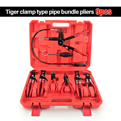 9Pc Hose Clamp Clip Pliers Kit Swivel Jaw Flat Angled Band Tool High Quality