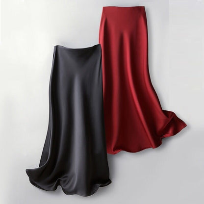 Printed Elastic Waist Slimming Large Hem Skirt