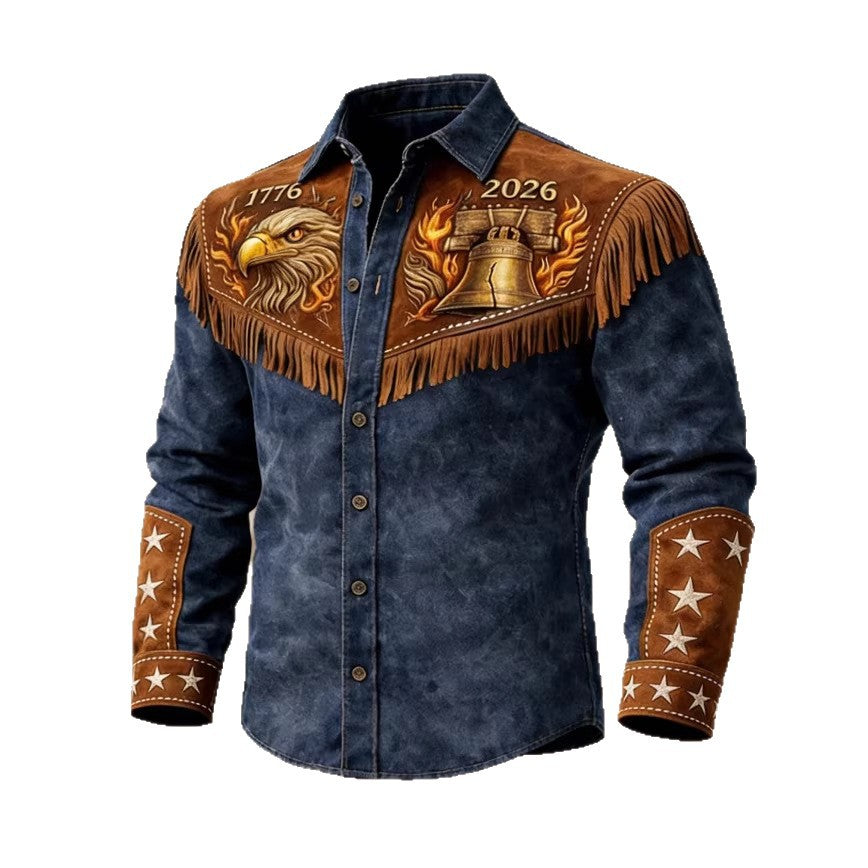 Mens Retro Distressed Western US 250th Anniversary Print Shirt