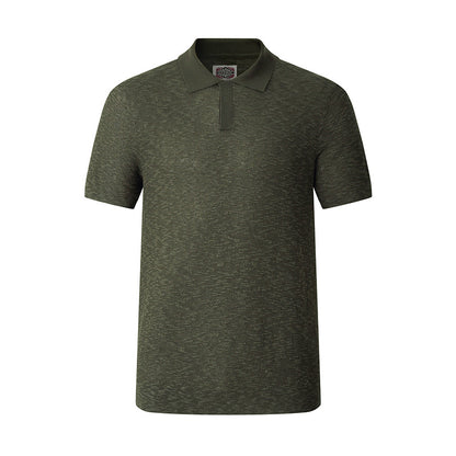 Textured Knit Short-sleeve Mens Slim-fit Business Polo Shirt In Ice Silk