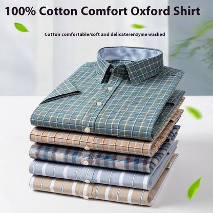 Men's Cotton Short Sleeve Plaid Shirt Casual