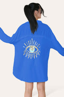 Oversized Long Sleeve Gold Sequin Eye Button Up Shirt