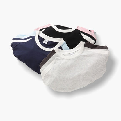 American-style Retro Contrast Color Pull-up Design Short-sleeved T-shirt