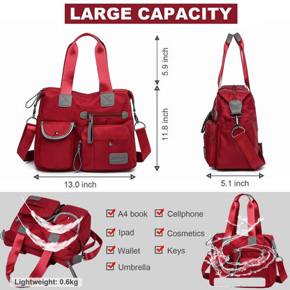 Tote Bag For Women, Multi Pockets Shoulder Handbag, Nurse Bag For Work, Large Cross Body Purse, Fashion Nylon Top Handle Satchel