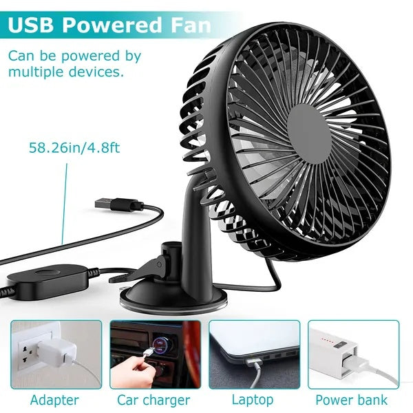 Car Cooling Fan Portable Rotatable USB Vehicle Fan Backseat Clip