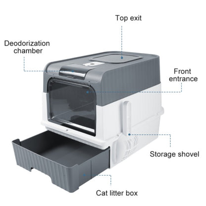 Grey Large Cat Litter Box Cat Pan Drawer Anti-Splashing Cat Potty Tray Cleaning