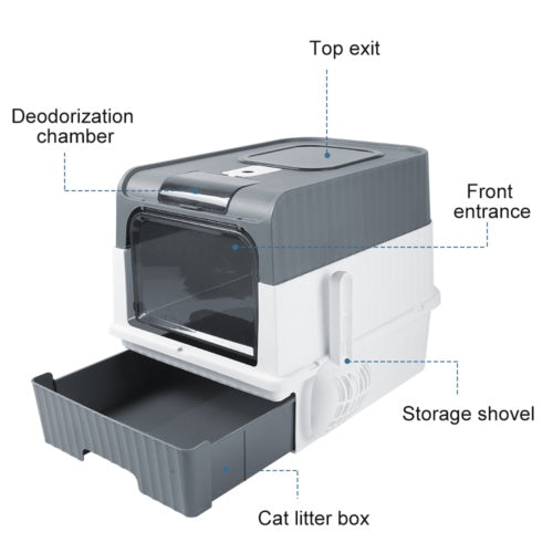 Grey Large Cat Litter Box Cat Pan Drawer Anti-Splashing Cat Potty Tray Cleaning