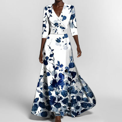 Fashion Print Half-sleeve V-neck Dress Temperament Slim Tight Waist Dresses For Women