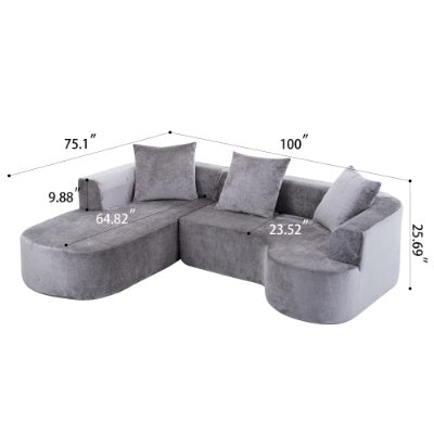 Modular Sectional Sofa With L-Shape Chaise,Cloud Sectional Modern Sleeper Couch With Deep Seat,Sponge Compression Sofas No Assembly Required   Grey-Corduroy Fabric