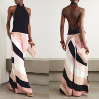 European And American Summer Sexy Slim Fit Backless Printed One-piece Trousers