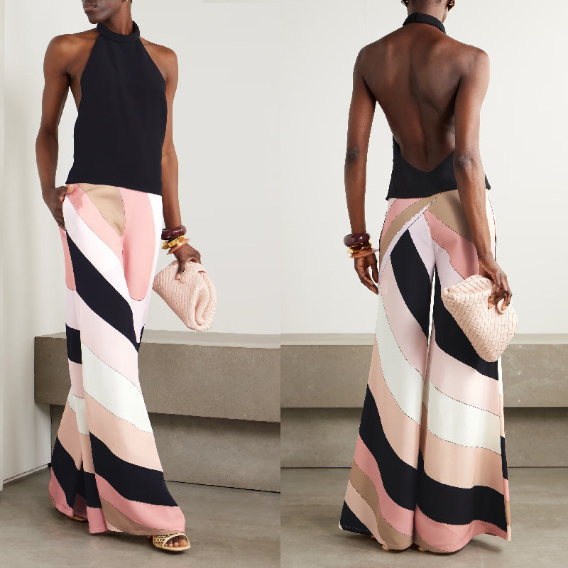European And American Summer Sexy Slim Fit Backless Printed One-piece Trousers