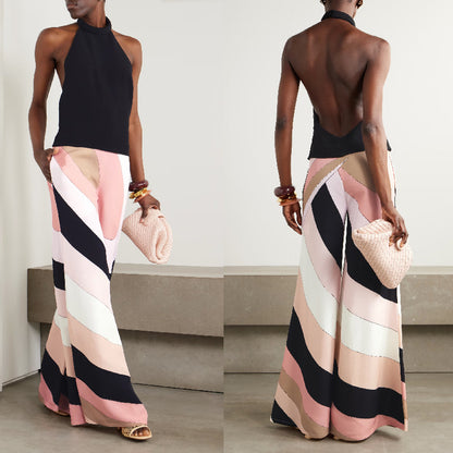 European And American Summer Sexy Slim Fit Backless Printed One-piece Trousers