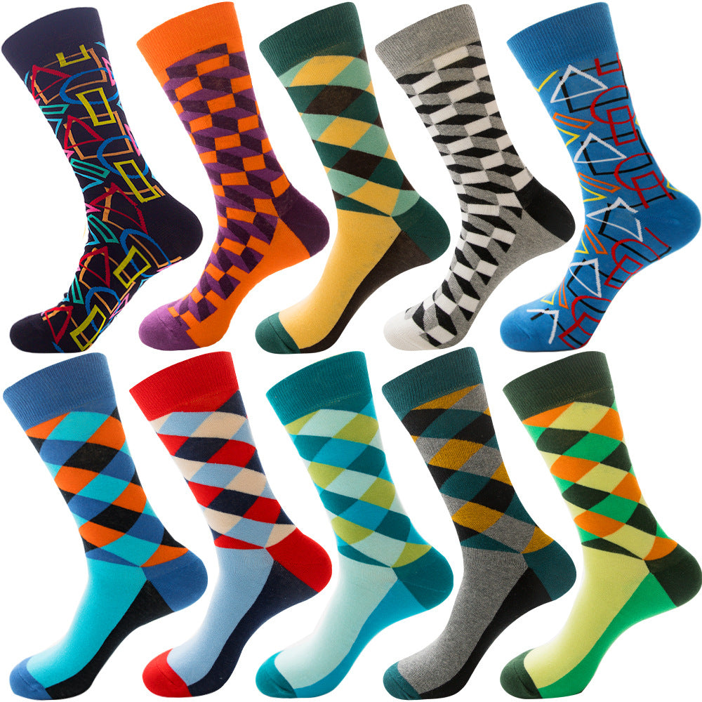 Autumn Diamond-patterned Mens Socks Christmas Animal And Fruit-themed Socks