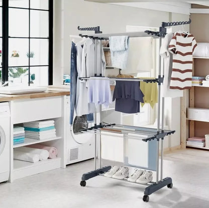 4 Tier Clothes Airer Dryer Rack Foldable Dry Rail Hanger Laundry Indoor Outdoor